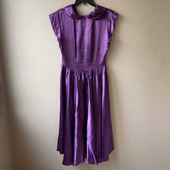 Vintage 1950s Purple Satin Formal Princess Dress Full Circle Skirt - Restored SZ - Picture 6 of 12
